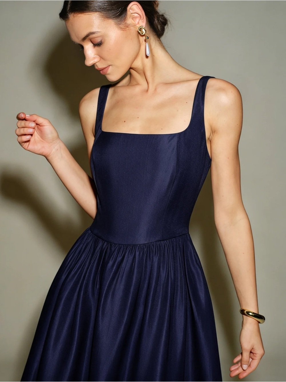 Rihoas Navy Blue Slip A-Line Midi Dress - Picture 2 of 6